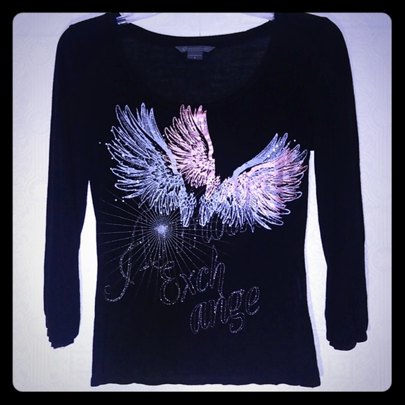 Armani Y2K Vintage Black Semi-Sheer Angel Wings Top S Small - Picture 5 of 7